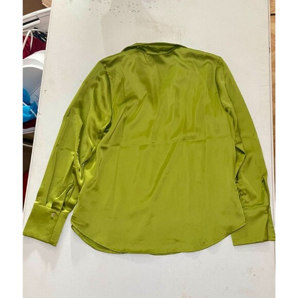 Rachel Zoe Lime Green Satin Button Down Blouse – Size L (NWT) - Picture 5 of 12